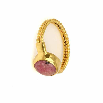 Best Selling High Quality Genuine Pink Rhodochrosite Stone Jewelry Gold Plated Sterling Silver Designer Statement Ring for Women