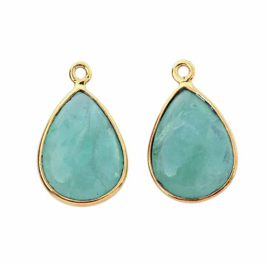 Top Quality 12x16mm Pear Drop Briolette Natural Amazonite Gemstone Bezel Setting 925 Sterling Silver Charms for Pendant Necklace