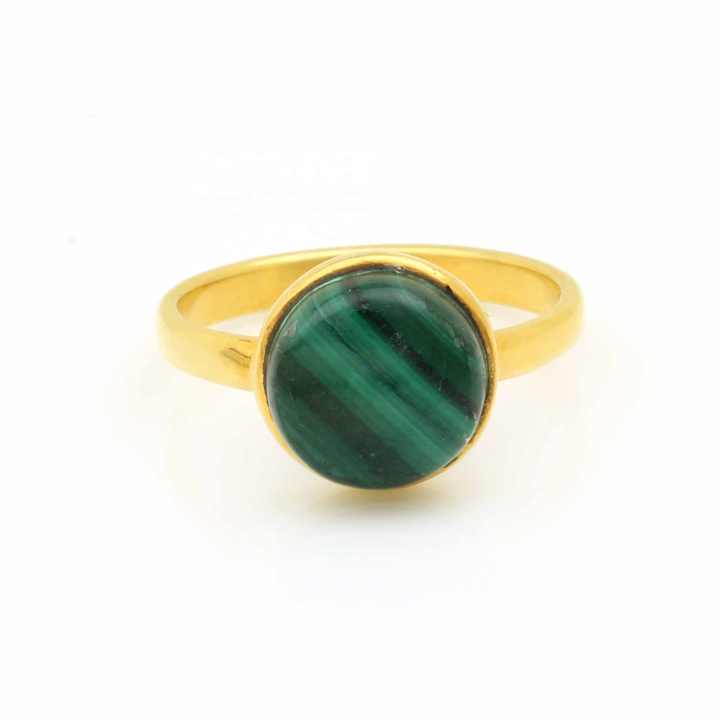 Best Selling Natural Green Malachite Gemstone Solid 925 Sterling Silver 18k Gold Plated Micron Handmade Jewelry Ring for Women