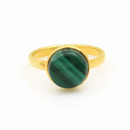 Best Selling Natural Green Malachite Gemstone Solid 925 Sterling Silver 18k Gold Plated Micron Handmade Jewelry Ring for Women