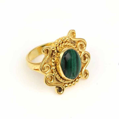 Best Selling Beautiful 10x14mm Genuine Malachite Bezel 18k Gold Vermeil Sterling Silver Handmade Designer Ring Women Jewelry