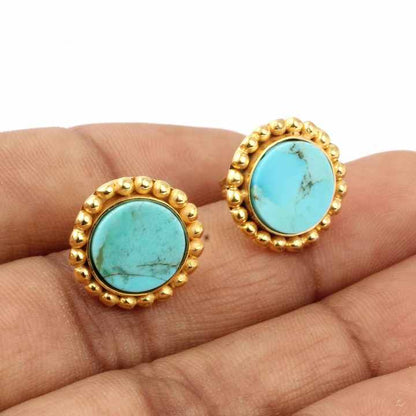 Top Selling Wholesale Arizona Turquoise Gemstone 18k Gold Plated Sterling Silver Dainty Designer Boho Stud Earrings for Women