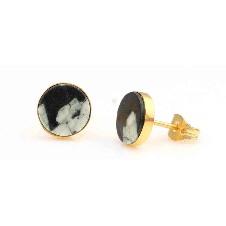 Top Quality 12mm Round Coin Natural Snowflake Obsidian Sterling Silver Gold Plated Daily Wear Minimalist Stud Earrings for Her