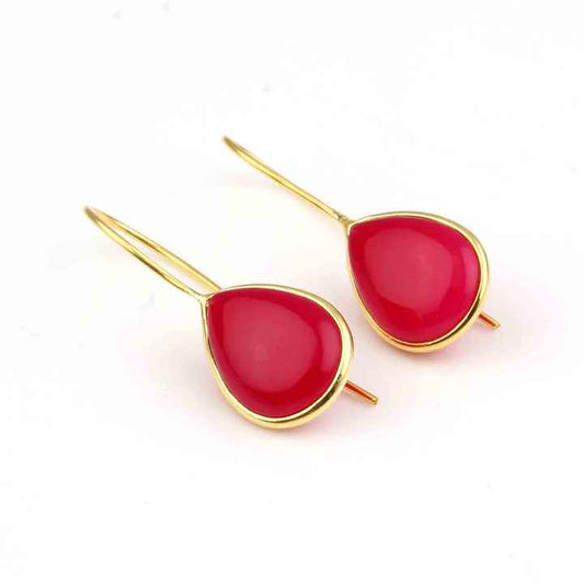 Top Quality 10x14mm Pink Chalcedony Gemstone Minimalist Jewelry 18k Gold Plated Genuine 925 Silver Beautiful Earrings for Her