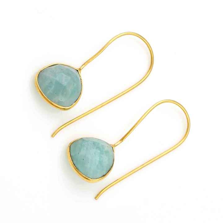 Simple Design Natural Amazonite Gemstone Waterproof Jewelry Sterling Silver 18k Gold Plated Dangle Teardrop Earrings for Her