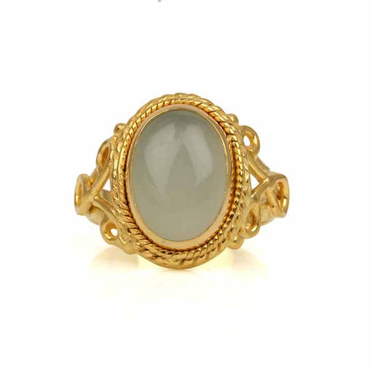 Best Selling 18K Gold Plated White Moonstone Bezel 925 Sterling Silver Bohemian Style Ring 10x14mm Oval Shape Fine Jewelry