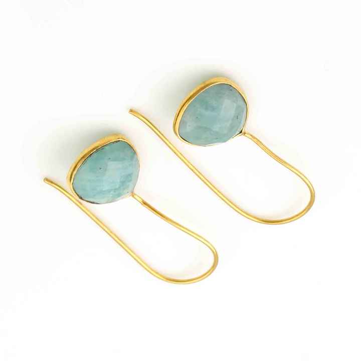 Simple Design Natural Amazonite Gemstone Waterproof Jewelry Sterling Silver 18k Gold Plated Dangle Teardrop Earrings for Her