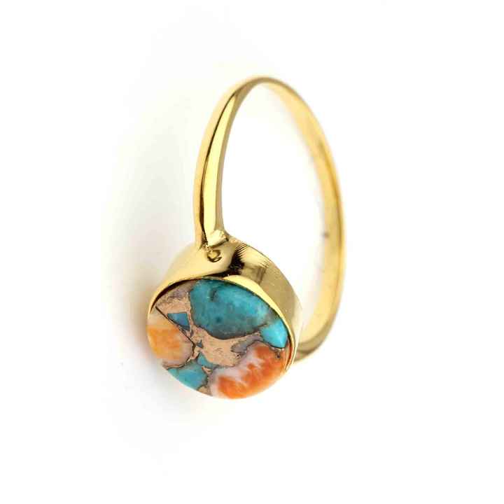 Natural Oyster Copper Turquoise Birthstone Ring Wholesale Gemstone Silver Jewelry 925 Sterling Silver Gold Plated Collet Ring