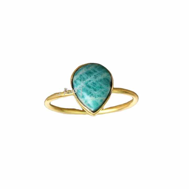 Natural Amazonite Sterling Silver Gold Plated Stacking Ring