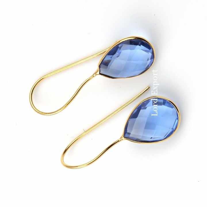 Latest Gemstone Earrings Wholesale Price Natural Tanzanite Quartz Sterling Silver Gold Plated Earrings