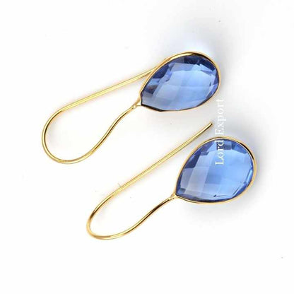 Latest Gemstone Earrings Wholesale Price Natural Tanzanite Quartz Sterling Silver Gold Plated Earrings