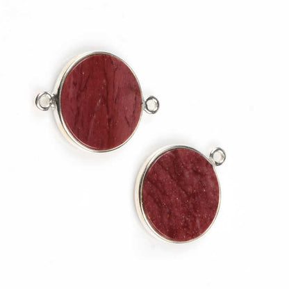 Hot Selling 12mm Natural Red Mookaite Jasper Bezel Sterling Silver Handmade Round Coin Charm Connector for Pendant & Earrings