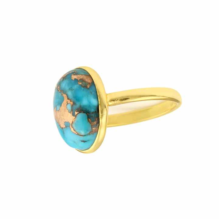 Women's Turquoise Jewelry Ring Top Quality Natural Blue Copper Turquoise Oval Ring Supplier Sterling Silver Gold Plated Ring