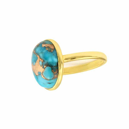 Women's Turquoise Jewelry Ring Top Quality Natural Blue Copper Turquoise Oval Ring Supplier Sterling Silver Gold Plated Ring