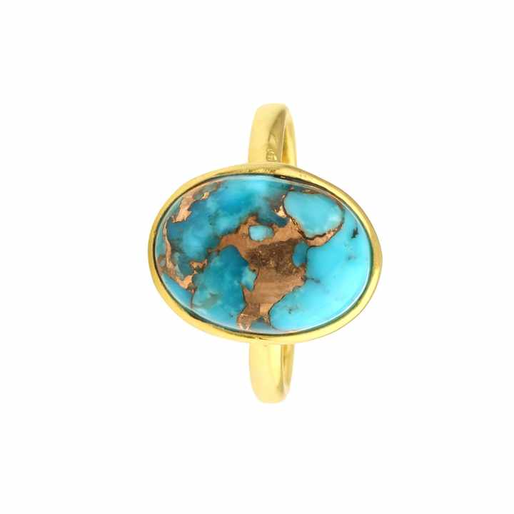 Women's Turquoise Jewelry Ring Top Quality Natural Blue Copper Turquoise Oval Ring Supplier Sterling Silver Gold Plated Ring