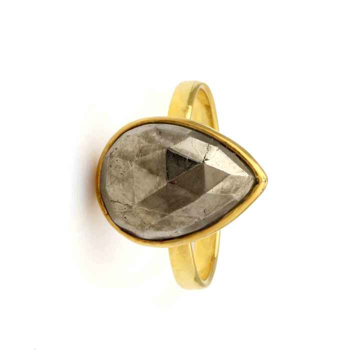 Top Selling High Polish 12x16mm Natural Fool Gold Pyrite Gemstone Solid 925 Sterling Silver Bezel Ring for Women