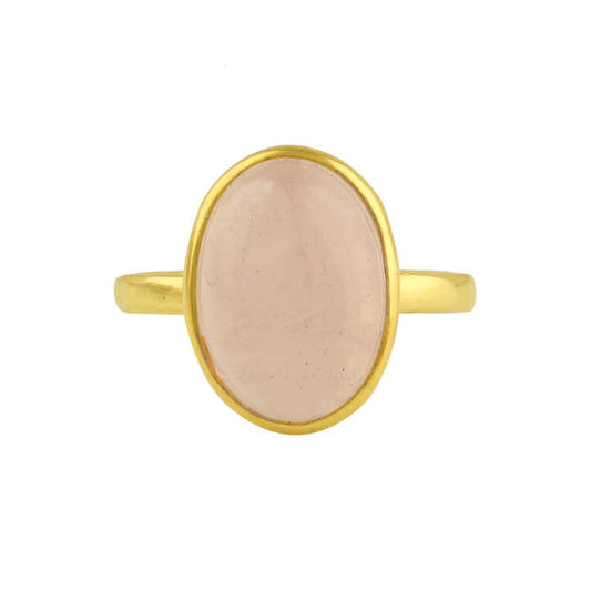 Hot Sale Handmade Jewelry Natural Rose Quartz Gemstone Gold Plated 925 Sterling Silver Statement Oval Shape Ring for Women