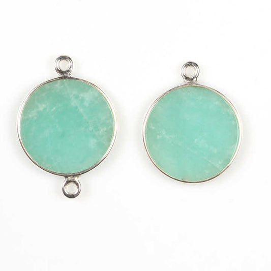 12mm Natural Green Amazonite Silver Round Coin Charms Pendant Connectors for DIY Earring Bracelet Jewelry Making Manufacturer
