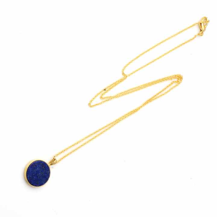 New Design Natural Lapis Lazuli Round Coin Stone Gold Plated Sterling Silver Dainty Minimalist Layering Necklace Gift for Her