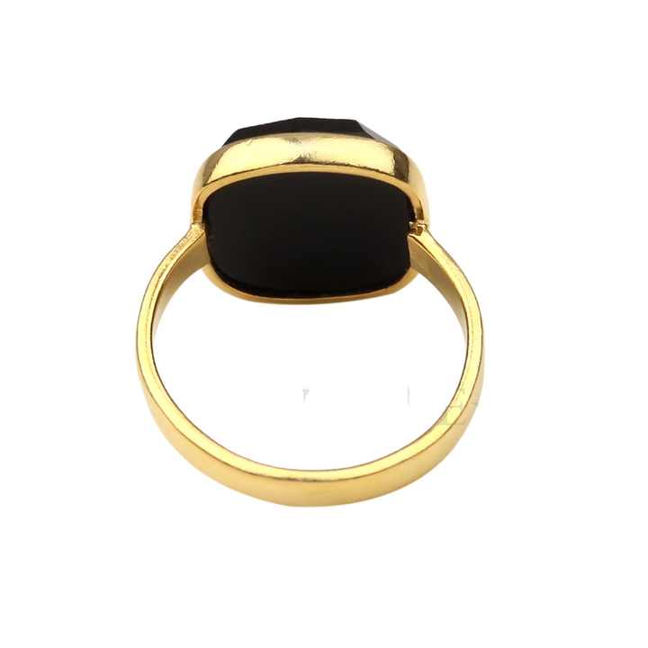 Latest Simple Design New Arrival Trendy Luxury 12mm Black Onyx Gold Plated Sterling Silver Personality Chunky Gem Ring for Women