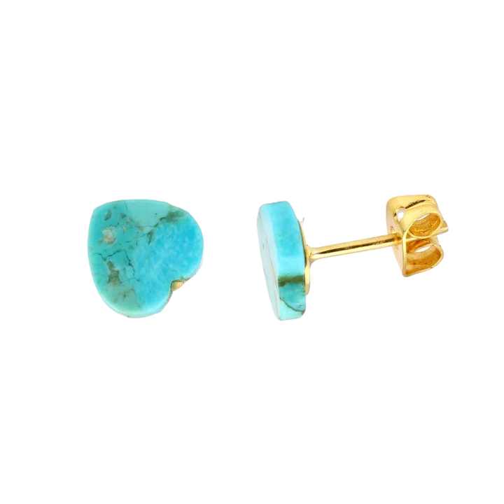 Beautiful Natural Heart Shape Arizona Turquoise Gemstone Wholesale 925 Sterling Silver Gold Plated Stud Earring for Women