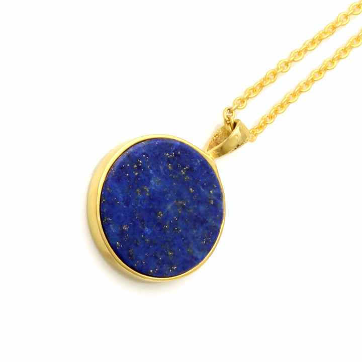 New Design Natural Lapis Lazuli Round Coin Stone Gold Plated Sterling Silver Dainty Minimalist Layering Necklace Gift for Her