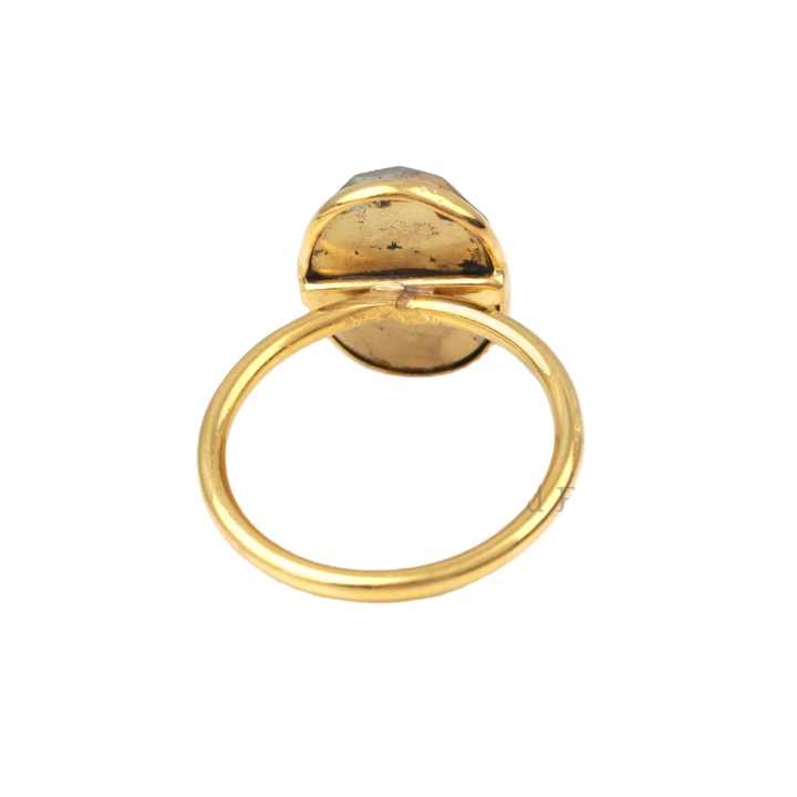 Natural Pyrite Gemstone Silver Bezel Ring Design Best Selling Indian Jewelry 925 Sterling Silver 18k Gold Plated Statement Ring