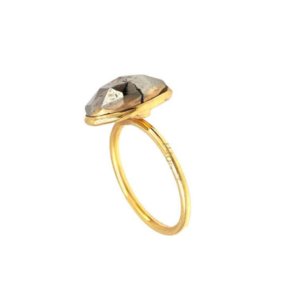 Natural Pyrite Gemstone Silver Bezel Ring Design Best Selling Indian Jewelry 925 Sterling Silver 18k Gold Plated Statement Ring