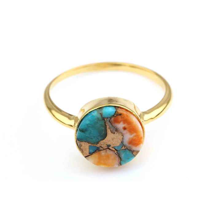 Natural Oyster Copper Turquoise Birthstone Ring Wholesale Gemstone Silver Jewelry 925 Sterling Silver Gold Plated Collet Ring