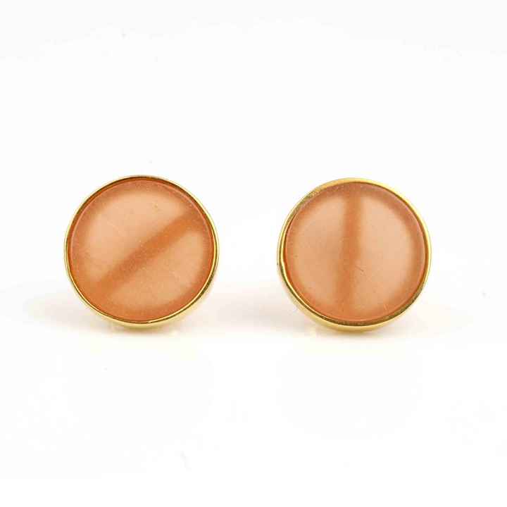 9mm Natural Peach Moonstone Handmade 18k Gold Plated Jewelry 925 Sterling Silver Bezel Gemstone Dainty Stud Earring for Women