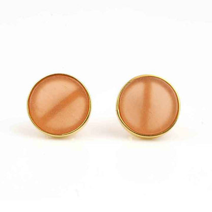 9mm Natural Peach Moonstone Handmade 18k Gold Plated Jewelry 925 Sterling Silver Bezel Gemstone Dainty Stud Earring for Women