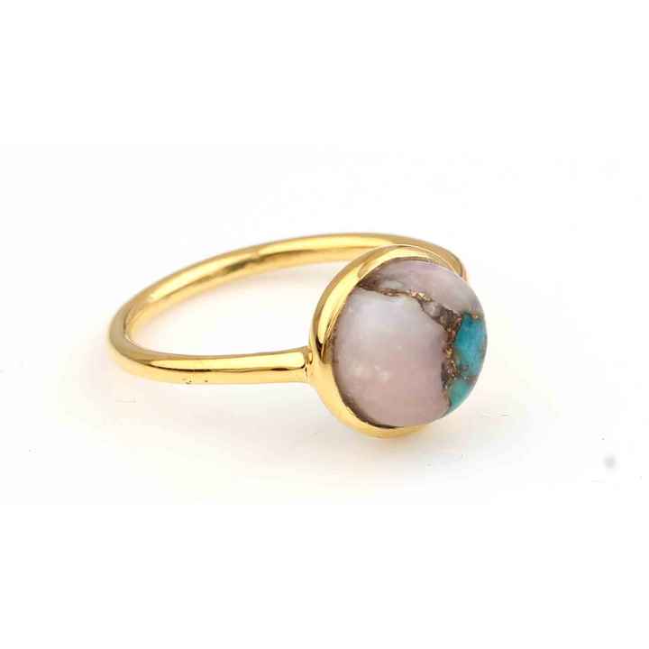 Best Selling Genuine 925 Sterling Silver Natural 10mm Pink Opal Copper Turquoise Gemstone 18k Gold Plated Dainty Ring for Women