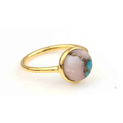 Best Selling Genuine 925 Sterling Silver Natural 10mm Pink Opal Copper Turquoise Gemstone 18k Gold Plated Dainty Ring for Women