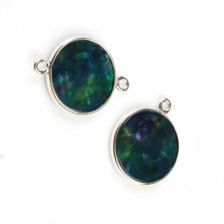 12mm Blue Ammolite Hydro Quartz Gemstone Jewellery Handmade Sterling Silver Round Coin Charm Connector for Pendant and Necklace