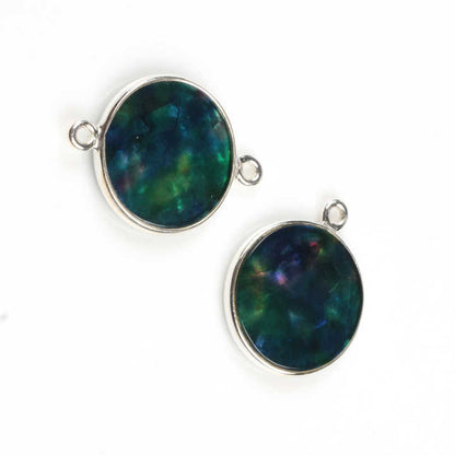12mm Blue Ammolite Hydro Quartz Gemstone Jewellery Handmade Sterling Silver Round Coin Charm Connector for Pendant and Necklace
