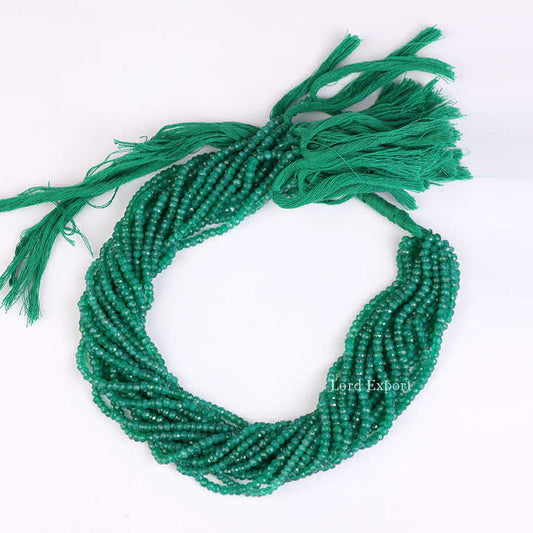 High Quality Wholesale Natural 3mm to 5mm Faceted Rondelle Green Onyx Gemstone Strand Beads for Making Jewelry at Factory Price