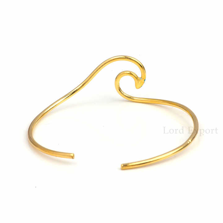 Solid Sterling Silver Gold Plated Ocean Wave Cuff Bangle No reviews yet