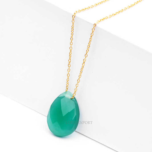 Natural Green Onyx Sterling Silver Chain Pendant Necklace Latest Design Wholesale Indian Jewelry Gold Plated Gemstone Necklace