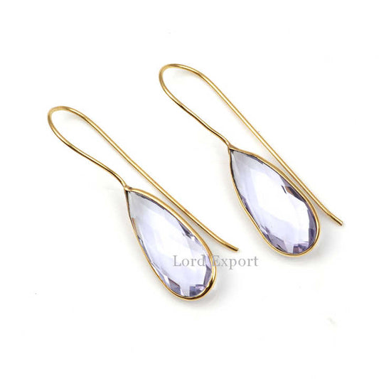 Best Selling Natural Pink Amethyst Quartz Gemstone Earring 925 Sterling Silver Gold Plated Earring Fashion Jewelry for Women
