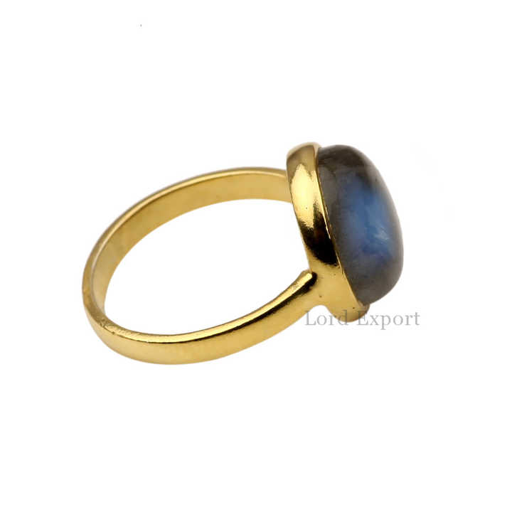 Best Selling Handmade 925 Sterling Silver Bezel Ring 18k Gold Plated Natural Gemstone Blue Fire Labradorite Cabochon Ring