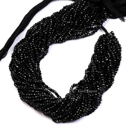 Natural 3-4mm Black Onyx Beads Gemstone Faceted Loose Stone Beads 13 Inches Strands Wholesale Rondelle Beads for Making Jewelry