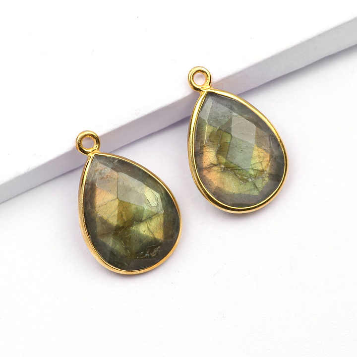 Hot Selling Wholesale 925 Sterling Silver Charm for Pendant and Charm Natural Blue Fire Labradorite Gemstone Charm Pendant