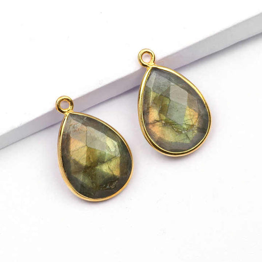 Hot Selling Wholesale 925 Sterling Silver Charm for Pendant and Charm Natural Blue Fire Labradorite Gemstone Charm Pendant