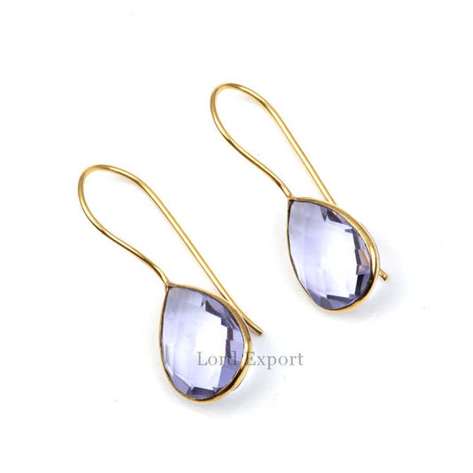 2024 Top Selling Pink Amethyst Hydro Quartz 18k Gold Plated Genuine 925 Sterling Silver Dainty Teardrop Earrings Women Jewelry
