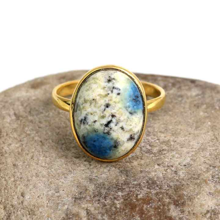 10x14mm Natural K2 Jasper Gemstone Bezel Jewelry Wholesale Genuine 925 Sterling Silver 18k Gold Plated Oval Shape Ring for Women