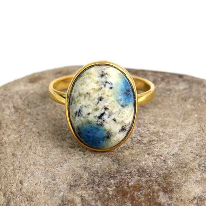 10x14mm Natural K2 Jasper Gemstone Bezel Jewelry Wholesale Genuine 925 Sterling Silver 18k Gold Plated Oval Shape Ring for Women
