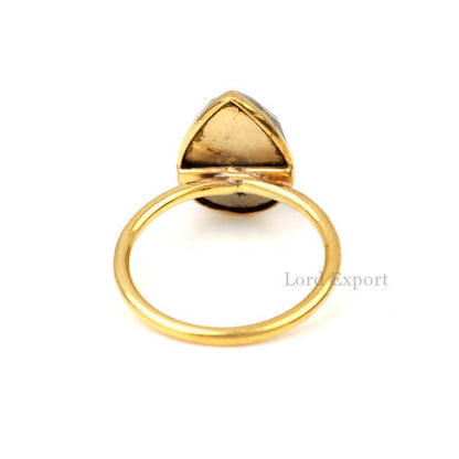 Beautiful 10x14mm Natural Fools Gold Pyrite Stone 18k Gold Plated 925 Silver Dainty Daily Wear Pear Shape Ring Women Jewelry