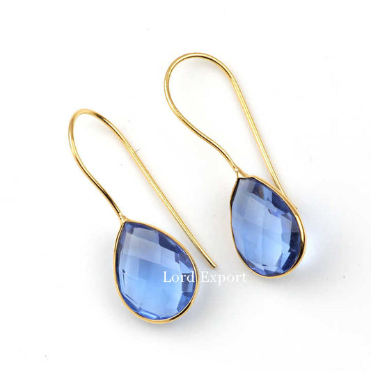 Latest Gemstone Earrings Wholesale Price Natural Tanzanite Quartz Sterling Silver Gold Plated Earrings