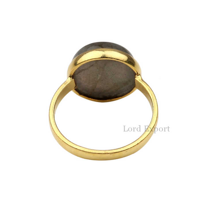 Best Selling Handmade 925 Sterling Silver Bezel Ring 18k Gold Plated Natural Gemstone Blue Fire Labradorite Cabochon Ring