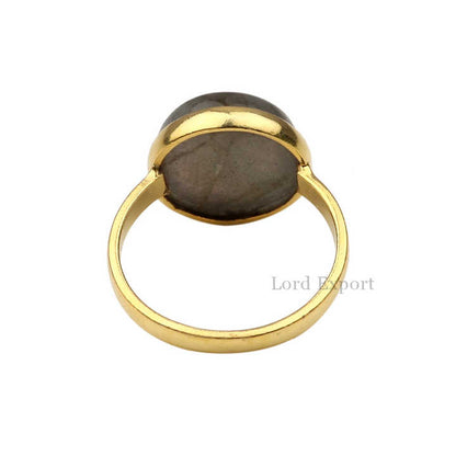 Best Selling Handmade 925 Sterling Silver Bezel Ring 18k Gold Plated Natural Gemstone Blue Fire Labradorite Cabochon Ring